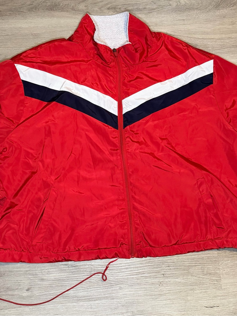 Ashley By 26 International Red Windbreaker Jacket with White and Navy Chevron